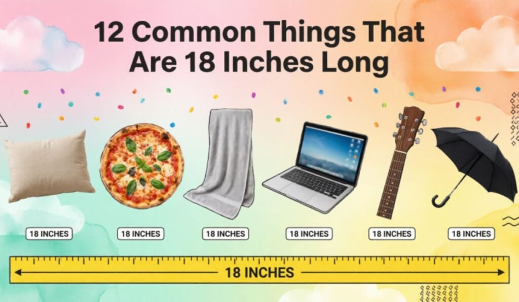 image on this title 12 Common Things That Are 18 Inches Long (A Complete Real-World Size Guide) The image must contain the subject related to title and include their MEASUREMENT The image Create must be simple and attractive and the creative background mu